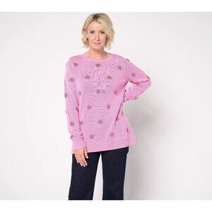 Jingle Belles by Kim Gravel Tinsel Dots Bateau Neck Sweater Size Medium Pink